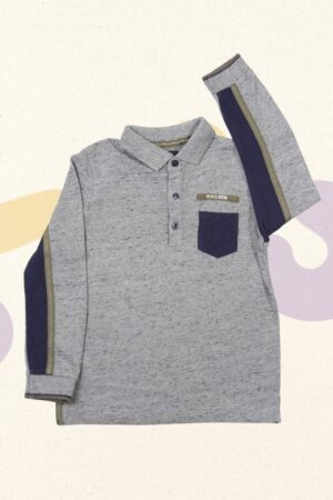 Grijze longsleevepolo - IKKS - 104